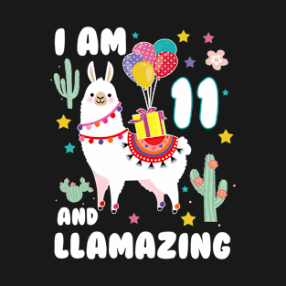 Cute Llama I Am 11 Llamazing Amazing 11th Birthday T-Shirt