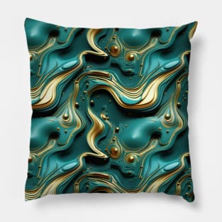 Funky Facade: Trompe-l’oeil Green Turquoise and Gold Pillow