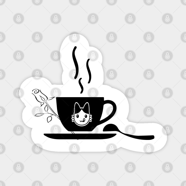 kitty cat, Funny lovely coffee cup, coffee lovers gift, coffee gift, coffee cozy, birthday, cafeteria’s stickers, fashion Design, restaurants and laptop stickers, lovely coffee cup with Kitty cat inside Magnet by PowerD