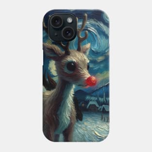 Guiding Starlight: Rudolph's Starry Night - Van Gogh-Inspired Reindeer Art Phone Case