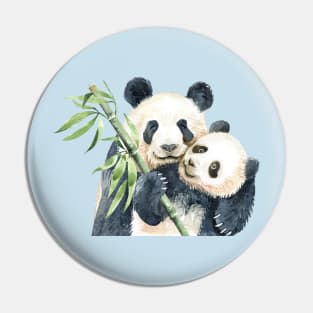 Mom panda baby bamboo watercolor hand drawn Pin