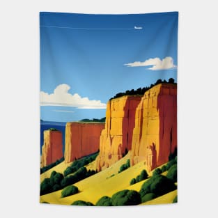 Japan, mountains and rocks on the sea — City Pop art, anime landscape Tapestry