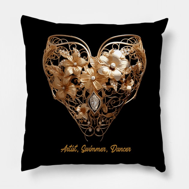 artistic swimming, synchronized swimming, golden dancers v2 Pillow by H2Ovib3s