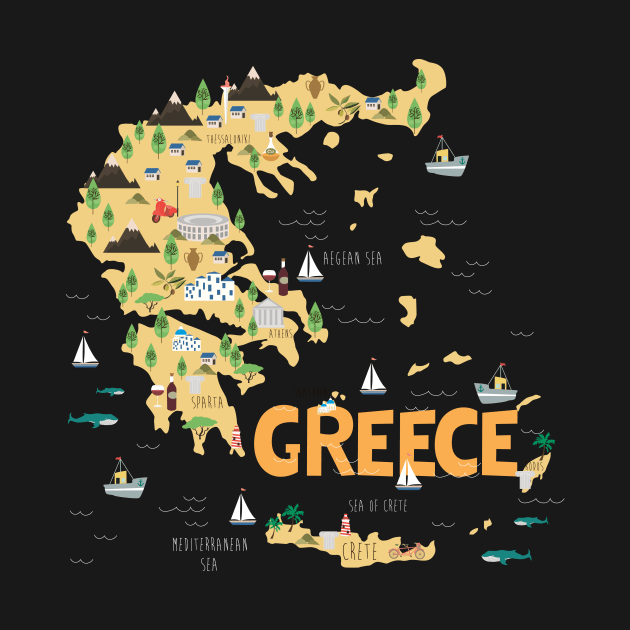 Greece Illustrated Map by JunkyDotCom