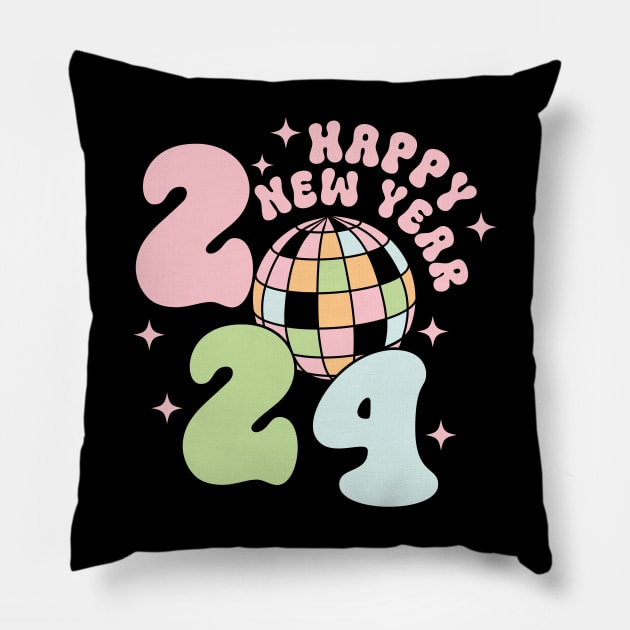 Happy New Year 2024 Groovy Disco Pillow by MZeeDesigns