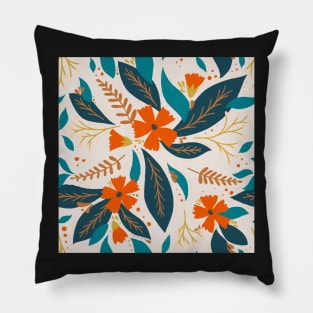 Red Flower Teal Leaf Pattern Pillow