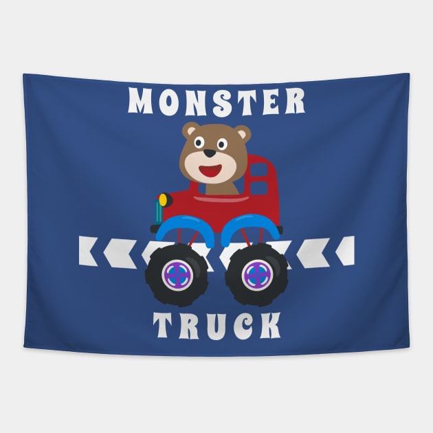 Vector illustration of monster truck with animal driver Tapestry by KIDS APPAREL