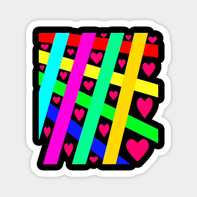 Colorful Lines And Red Hearts Magnet by simonjgerber