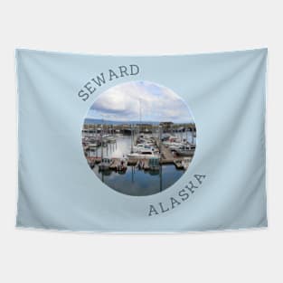 Seward Alaska Boat Harbor and Mountains Tapestry