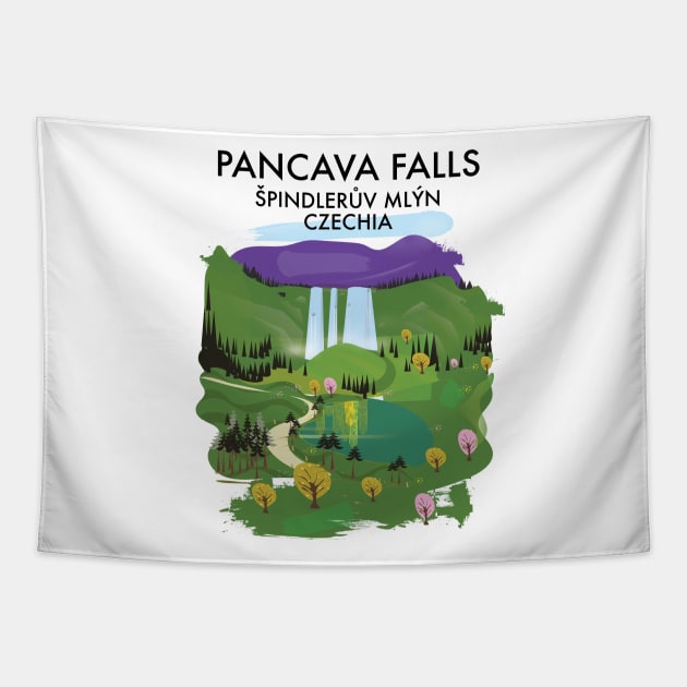 Pancava Falls Špindlerův Mlýn, Czechia travel poster. Tapestry by nickemporium1