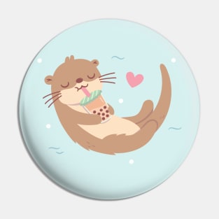 Cute Otter Loves Drinking Bubble Tea Pin