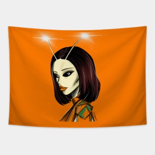 Bug kawaii lady ecopop art in orange Tapestry