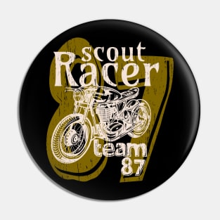 Scout Racer motors black racing motorcycle vintage retro distressed Pin