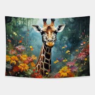 Giraffe Animal Wildlife Wilderness Colorful Realistic Illustration Tapestry