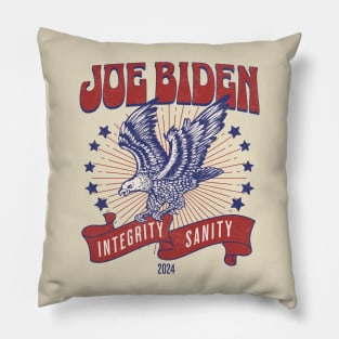 Joe Biden 2024 - Integrity, Sanity - Vintage American Eagle USA Flag Pillow