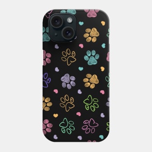 Colorful doodle paw prints with hearts Phone Case