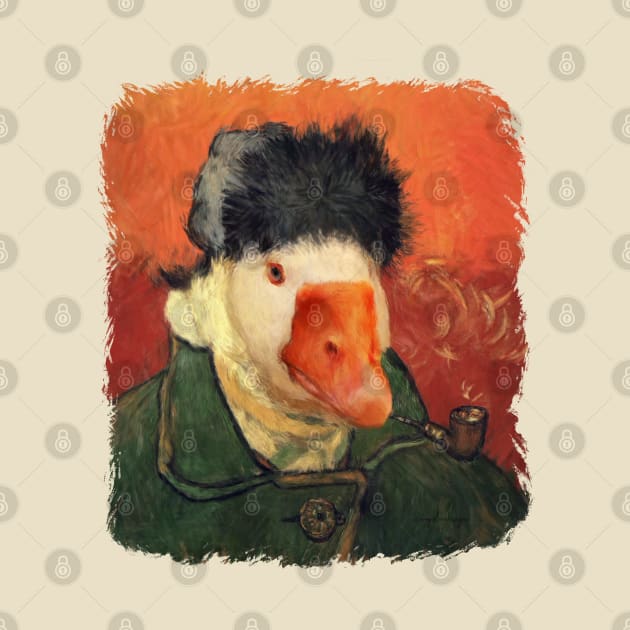 Van Goose - That Knife was too Sharp. Smoking Gander Self Portrait of a Gander with Banded Ear - Untitled Goose Game, Vincent Van Gogh Honk by anycolordesigns