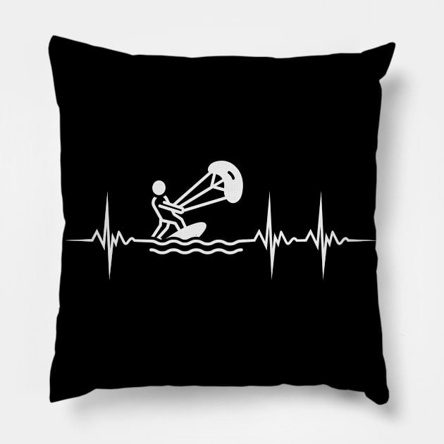 Kitesurfing Pulse Kitesurfer Heartbeat Kiting Pillow by Foxxy Merch