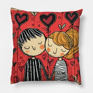 Lovely Couple 2024 Valentines Day Drawing Pillow