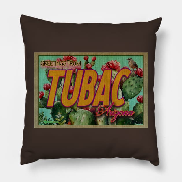 Greeting From Tubac, Arizona Pillow by Nuttshaw Studios