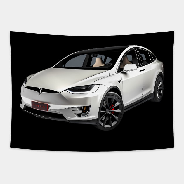 White Tesla Model X Tapestry by Keciu's Shop