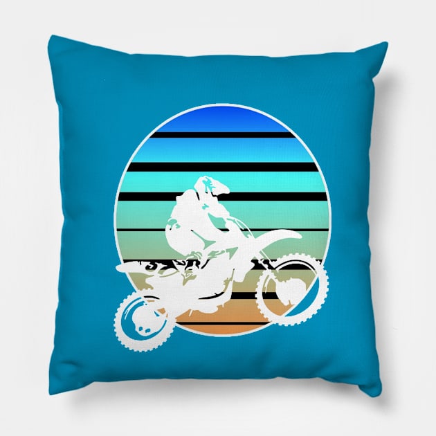 Motor X White Silhouette Dirt Bike Retro Sunset Pillow by taiche