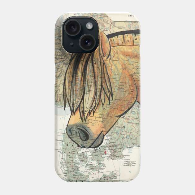 Fjord Horse on Vintage Map Phone Case by lizstaley