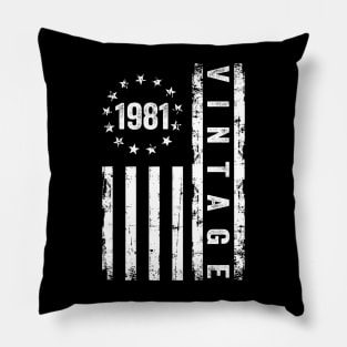 43 Years Old Gifts Vintage 1981 American Flag 43rd Birthday Pillow