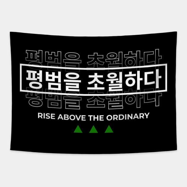 RISE ABOVE THE ORDINARY 평범을 초월하다 (DARK BG) | Minimal Korean Hangul English Text Aesthetic Streetwear Kawaii Design | Shirt, Hoodie, Coffee Mug, Mug, Apparel, Sticker, Gift, Pins, Totes, Magnets, Pillows Tapestry by design by rj.