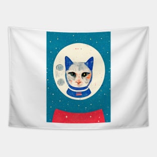 Astronaut from the Past Cat Retro Poster Vintage Art Moon Wall Space Pink Illustration Tapestry