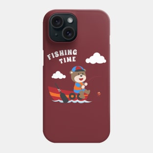 Vector cartoon illustration of cute bear fishing on sailboat with cartoon style. Phone Case