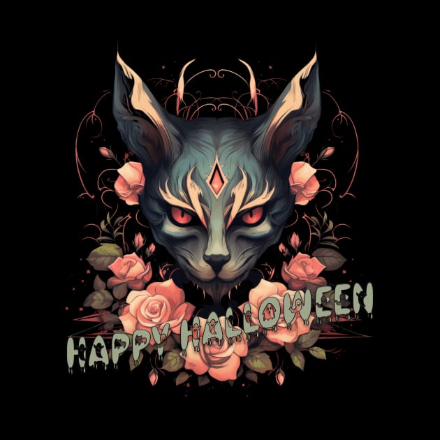 Malevolent Meow: Happy Halloween Evil Cat Design by Tiessina Designs