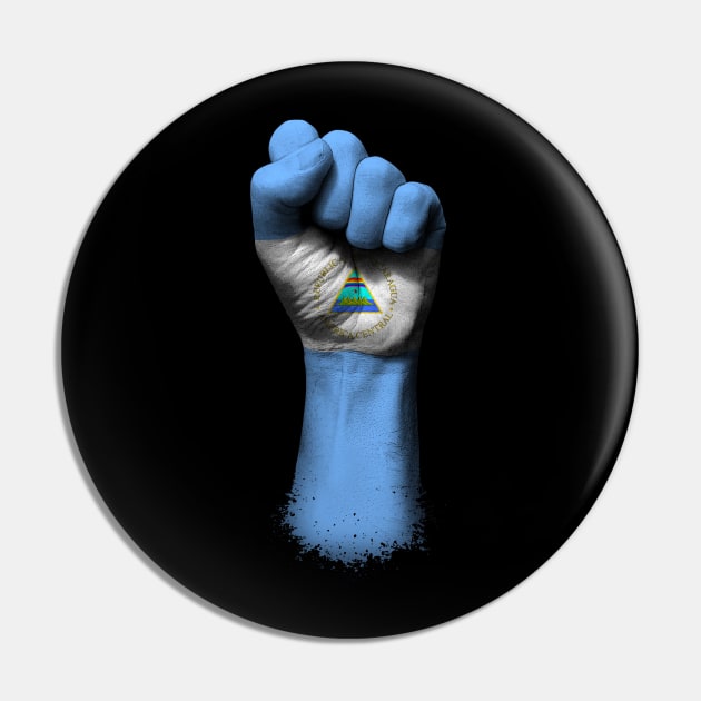 Flag of Nicaragua on a Raised Clenched Fist Pin by jeffbartels