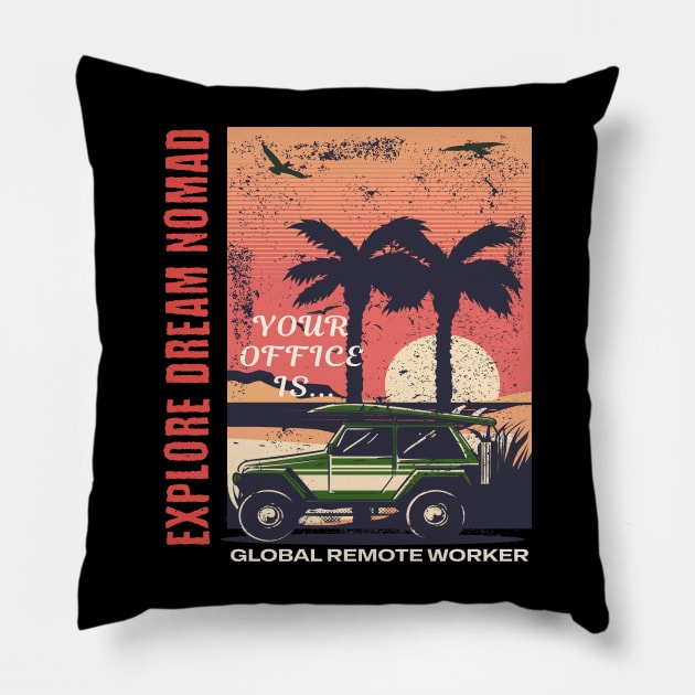 EXPLORE DREAM NOMAD Pillow by The Global Worker