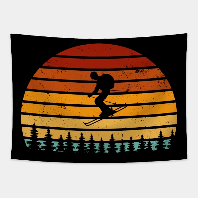 Vintage Sunset Skiing Gift For Skiers Tapestry by Attia17