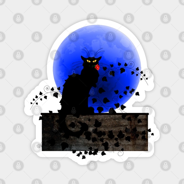 Chat Noir Blue Moon Red Rose Magnet by HolidayBug