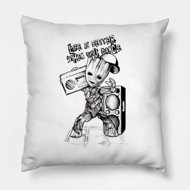 The baby groot dancing Pillow by Enidrea