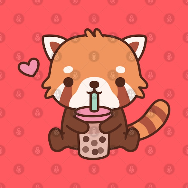 Cute Little Red Panda Loves Bubble Tea by rustydoodle