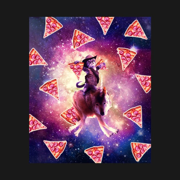 Cowboy Space Cat On Wolf Unicorn - Pizza by Random Galaxy