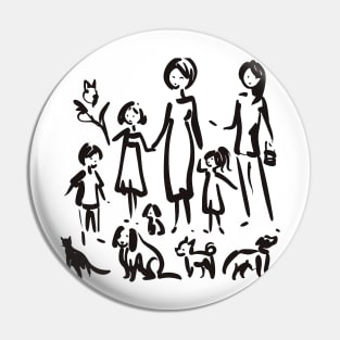 Stick figure family in black ink Pin