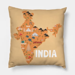 India Illustrated Map Pillow