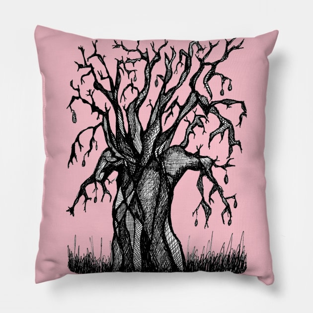 Pink Baobab Artistic Line Drawing Pillow by Tony Cisse Art Originals