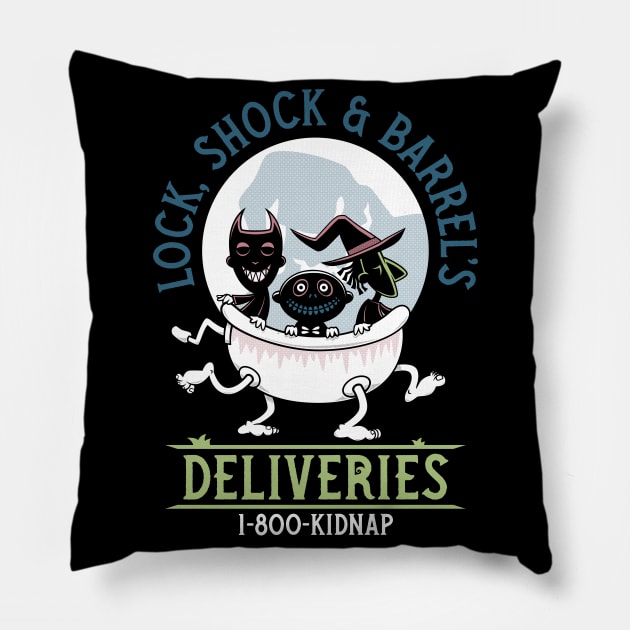 Lock, Shock & Barrel Deliveries - Nightmare - Creepy Cute Christmas Goth Pillow by Nemons