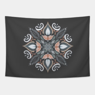 Teal and Orange Mandala black Tapestry