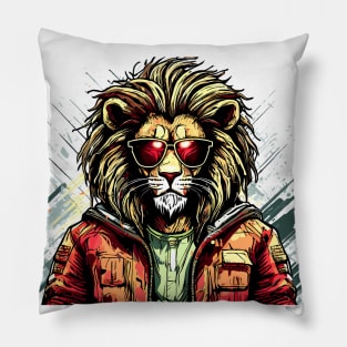 King of the Urban Savanna: Lion's Selfie Adventure Pillow