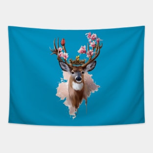 Deer with bird and flowers Tapestry