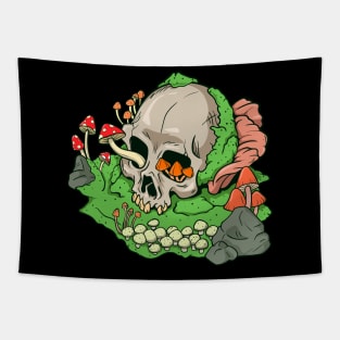 Skull mushrooms and moss - Aestethic Goblincore Tapestry