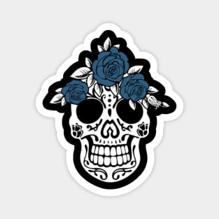 Niche Skull Island Mod Art  Calavera Sugar Skull Blue Roses In Head Mexico Fun Magnet