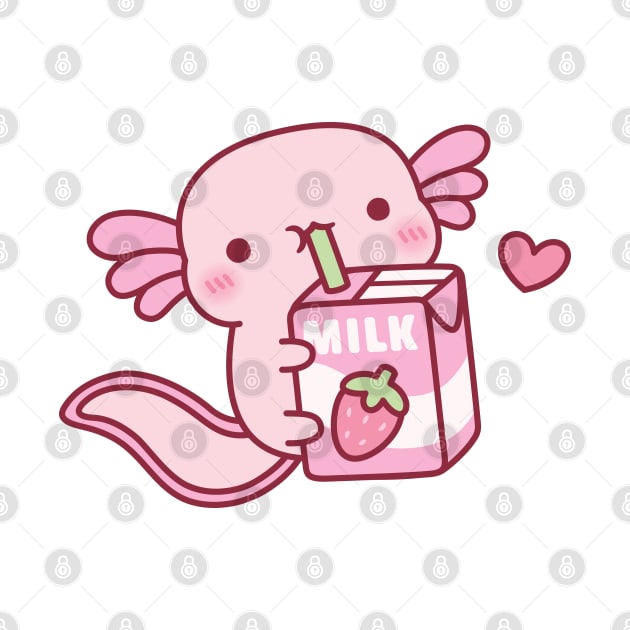 Cute Axolotl Drinking Strawberry Milk by rustydoodle