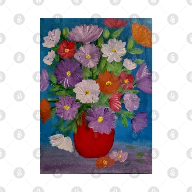 mixed carnations flowers in a red vase by kkartwork